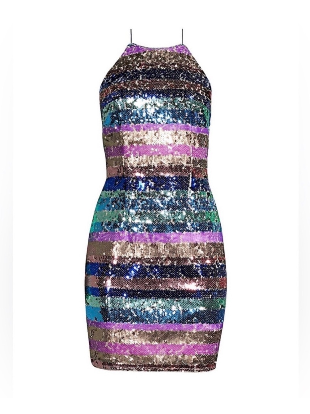 Aidan Mattox Sequin Halter Stripe Mini Dress in Multicolor 12